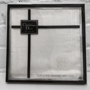 CHRISTIAN DIOR VINTAGE Hand Rolled Cotton Handkerchiefs -3 Pack White